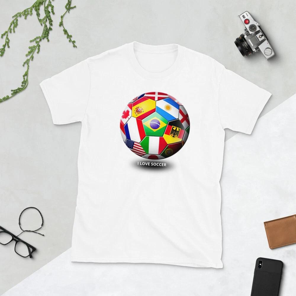

Я ЛЮБЛЮ ЧЕМПИОНАТ МИРА ПО ФУТБОЛУ SOCCER FUTBOL FUTEBOL CALCIO Футболка унисекс с коротким рукавом S