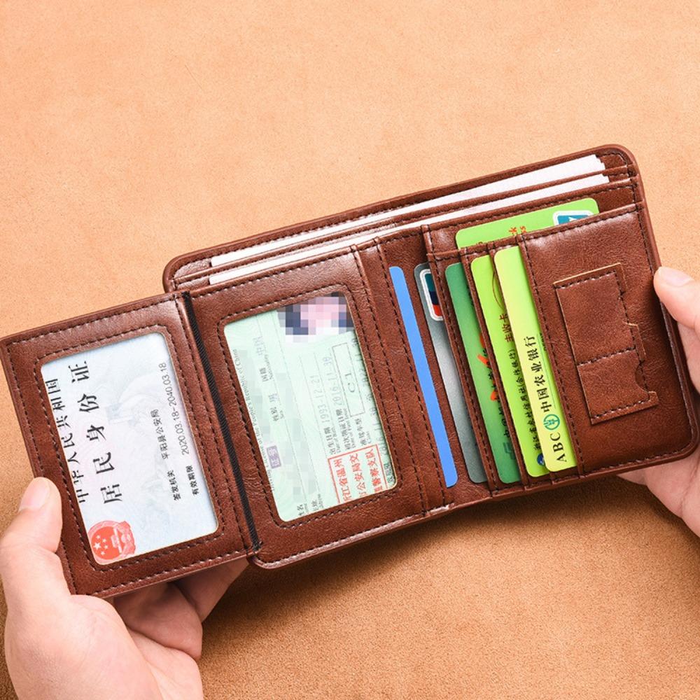Men's Wallet Thin Short Driver's License Wallet Integrated Card Bag Multifunctional Vertical Three-fold Wallet