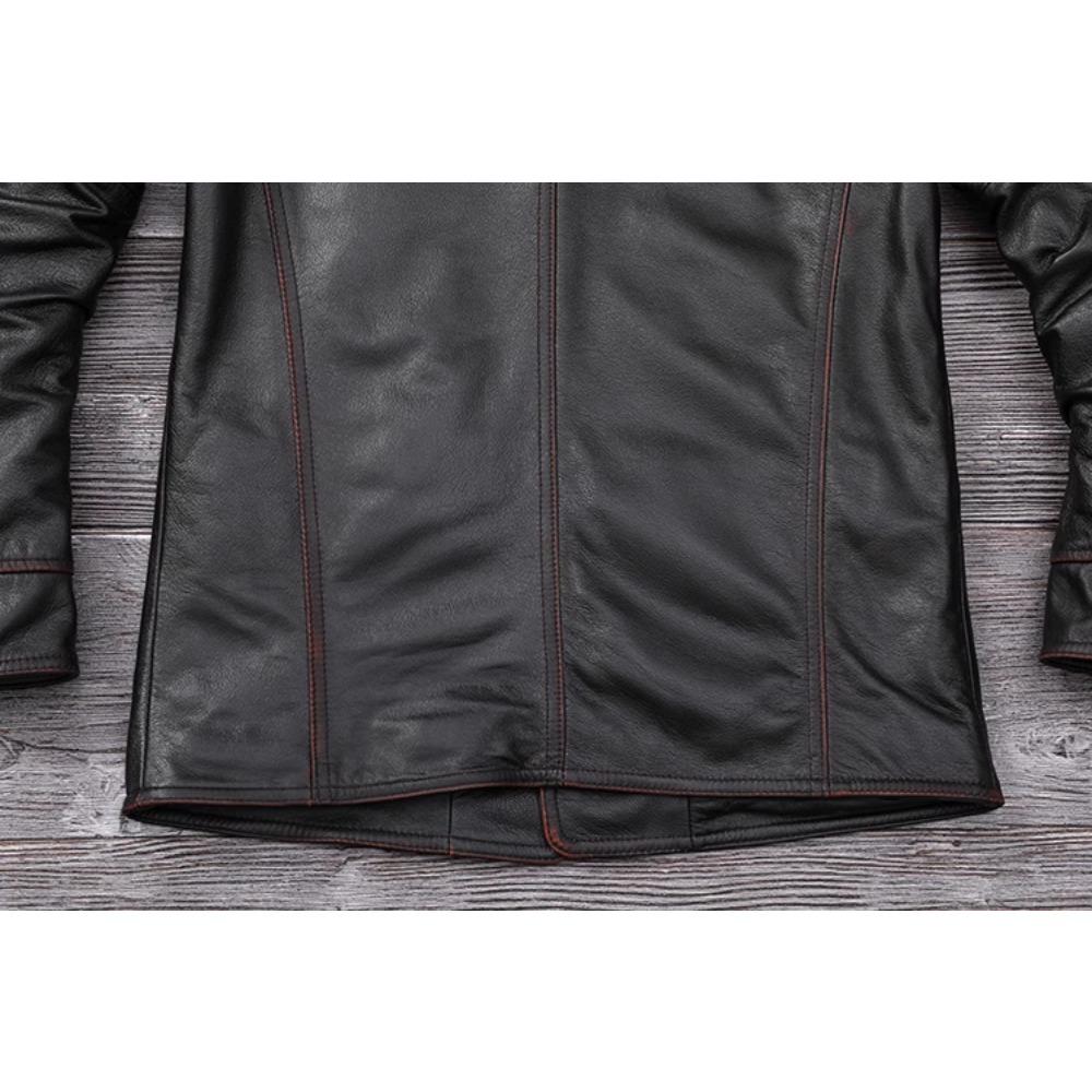 Giacca lunga da uomo in vera pelle, taglia cinese, classica, nera, in pelle di mucca, casual, in tessuto di pelle