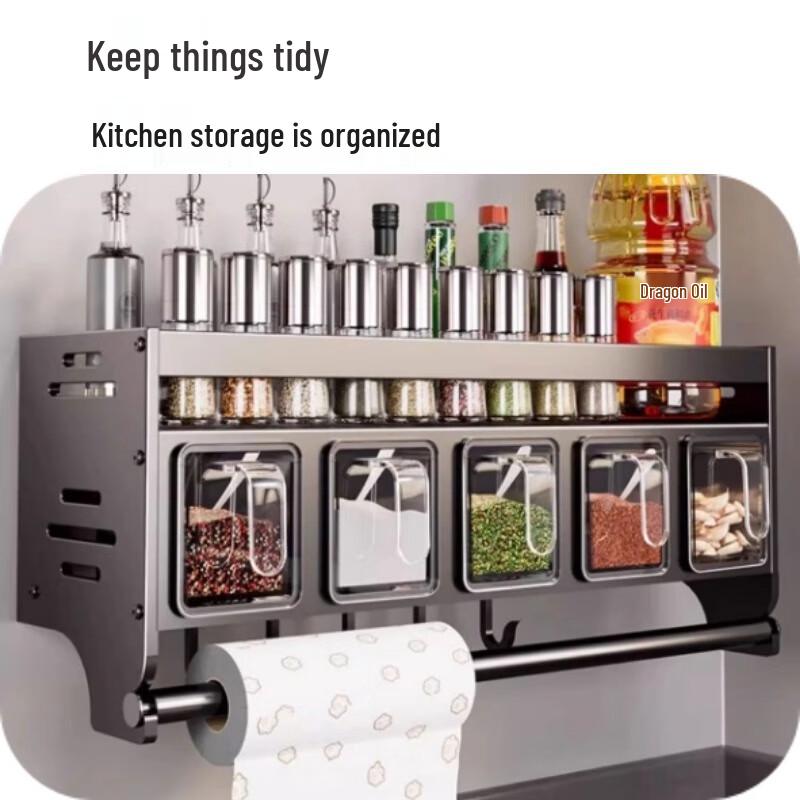 Modern 3-Tier Countertop Spice Rack with 5 Grids & Hanging Rod