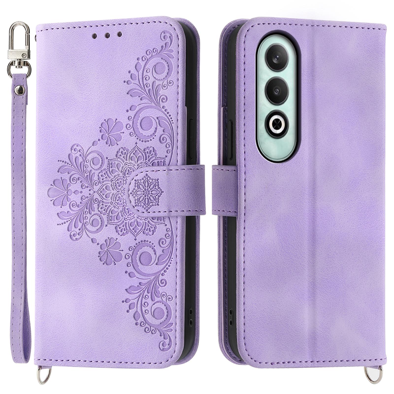 

For OnePlus Nord CE4 5G Leather Case Wallet Phone Cover with Hand Strap and Shoulder Strap Light Purple