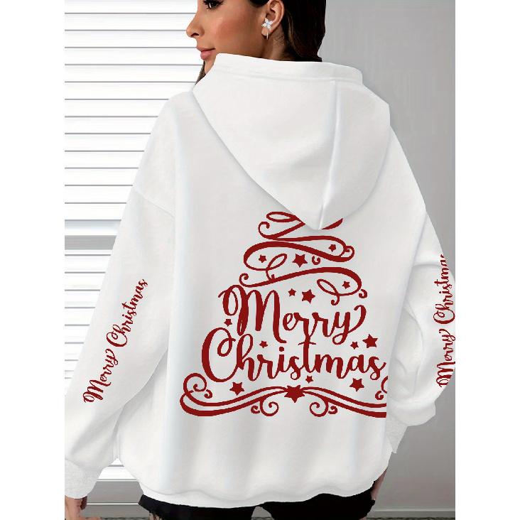 Holiday Direction Christmas Comfortable Best-Seller Cursive Christmas Tree Print Hoodie, Soft Casual Long Sleeve, Comfortable Fall Winter Daily Wear