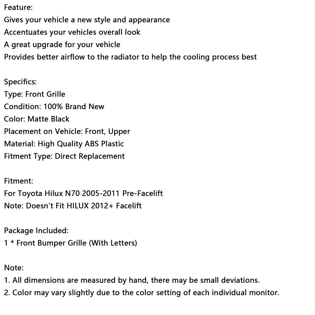 GR Stil Frontstoßstangengrill Gitter Passend für Toyota Hilux N70 2005-2011 mit LED