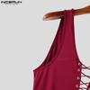 INCERUN Herren Ärmellos Ausgeschnitten Bandage Schnürung Skinny Jumpsuits Bodysuits