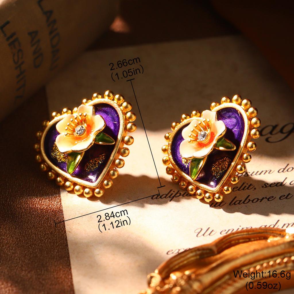 French court style natural pearl oil painting series niche high-end earrings retro new love geometric earrings women