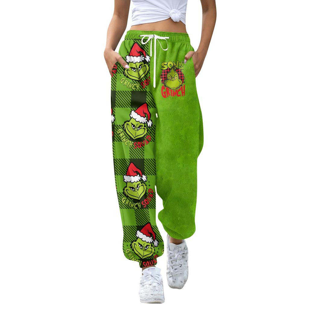 Women's Casual Fashion Christmas Print Sweatpants With Drawstring Waistband And Cuffed Legs
