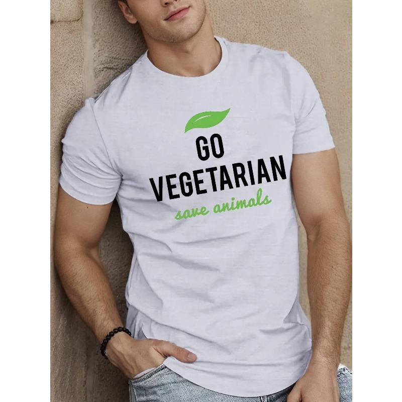 

European sizes Go Vegetarian Save Animals Men s Short Sleeve T-Shirt - Lightweight Summer Casual Tee with Geometric Print 4XL білий