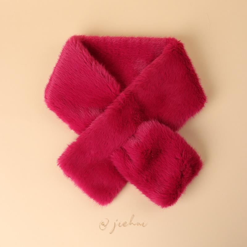 Fake Rabbit Fur Collar Scarf Women Keep Warm Thickening Fur Sjaal Colorful Cross Winter Scarf Autumn Winter Fake Fur Plush Elega красный