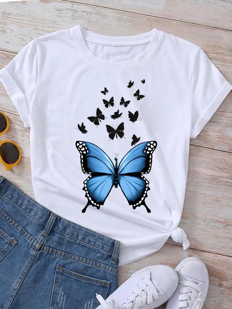 New Butterflies Balloons Print T-Shirt Fashion Harajuku White Graphic Tees Casual Short Sleeve Lady Y2k Tops Women's Clothing