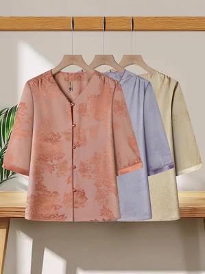 Mother's Day Chic Mid-Sleeve Chinese Style Shirt for Middle-Aged and Elderly Moms