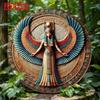 Egyptian Goddess Neith Round Metal Wall Art, Waterproof Tin Poster Home Decor