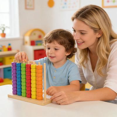 Beads Matching Stacking Toy Preschool Learning Color Recognition Rainbow Rings Game Boys Girls Educational Color Sorting Sequencing Toy
