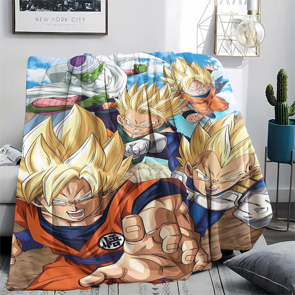 Flanelová deka s potiskem postav z Dragon Ball, Vysoce kvalitní, Pohodlná pro všechna roční období, Domácí dekorace, Teplo a pohodlí, Perfektní jako vánoční dárky