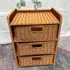 Woven Rattan Storage Cabinet Slim Legs Nightstand Space-Saving