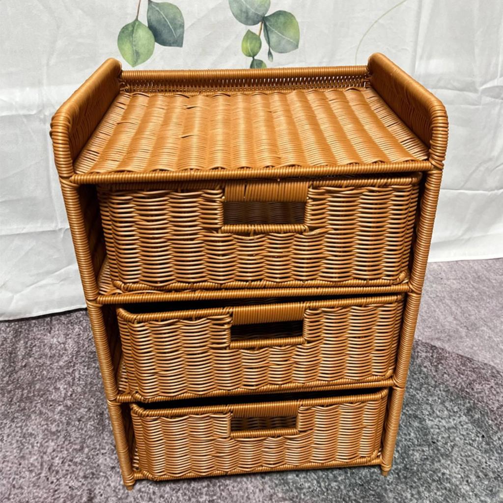 Woven Rattan Storage Cabinet Slim Legs Nightstand Space-Saving