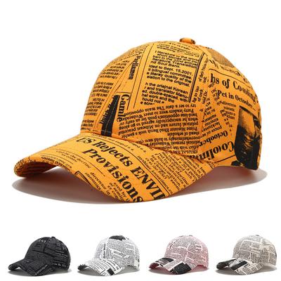 Boné de beisebol com estampa de jornal retrô para homens e mulheres, chapéu amarelo grafite, bonés de hip hop, gorras hombre, chapéu feminino