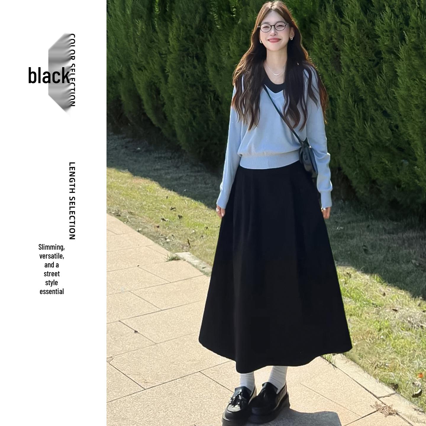 

Autumn 2025 Women s High Waist Black A-Line Midi Skirt - Slimming and Elegant Design L чорний
