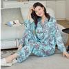 1011 new ice and snow silk pajamas women's long-sleeved trousers national style printing high-end sense can be worn outside loungewear suit