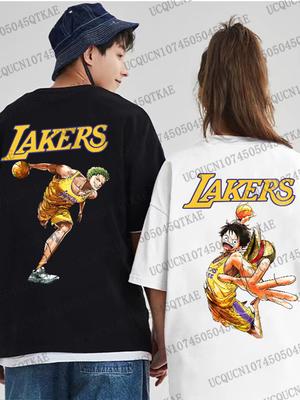 Lakers Joint Short-sleeved T-shirt Linkage Lakers Night Pure Cotton Men's and Women's Oversize Cosplay Tshirt