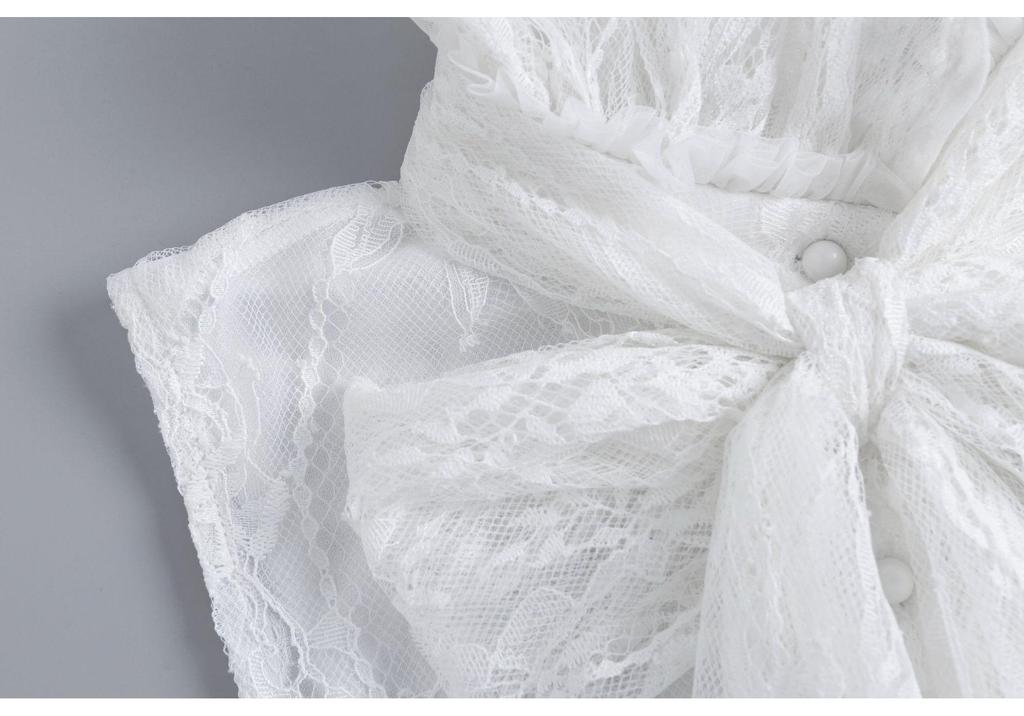 Heavy Industry Ruffled Bow Lace High-Neck Fake Collar for Autumn Wear