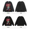 Oversized Anime Print Washed Cotton Hoodie Mens Streetwear Long Sleeve Loose Fit