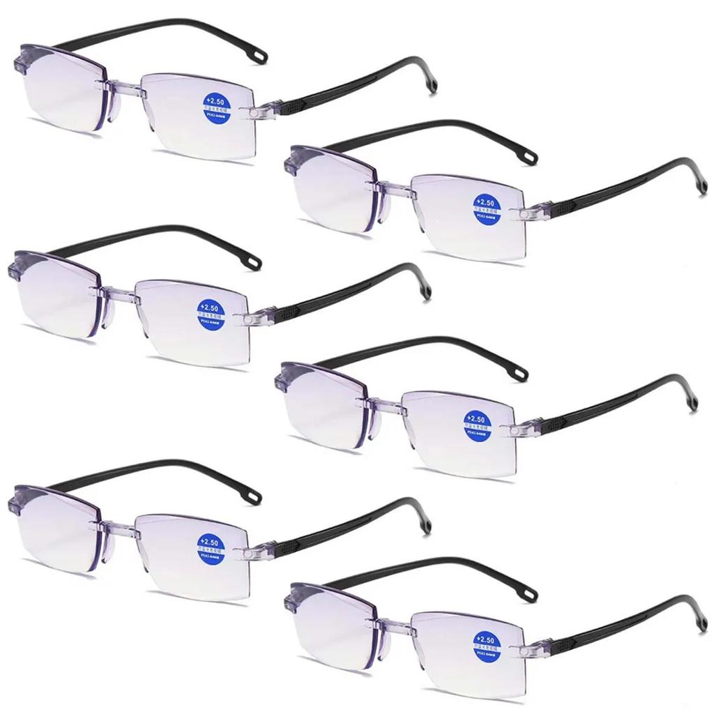 6PCS Fashionable Square Frameless Cut-edge Lightweight Reading Glasses Men Women Comfortable Eye Protection Eyeglasses