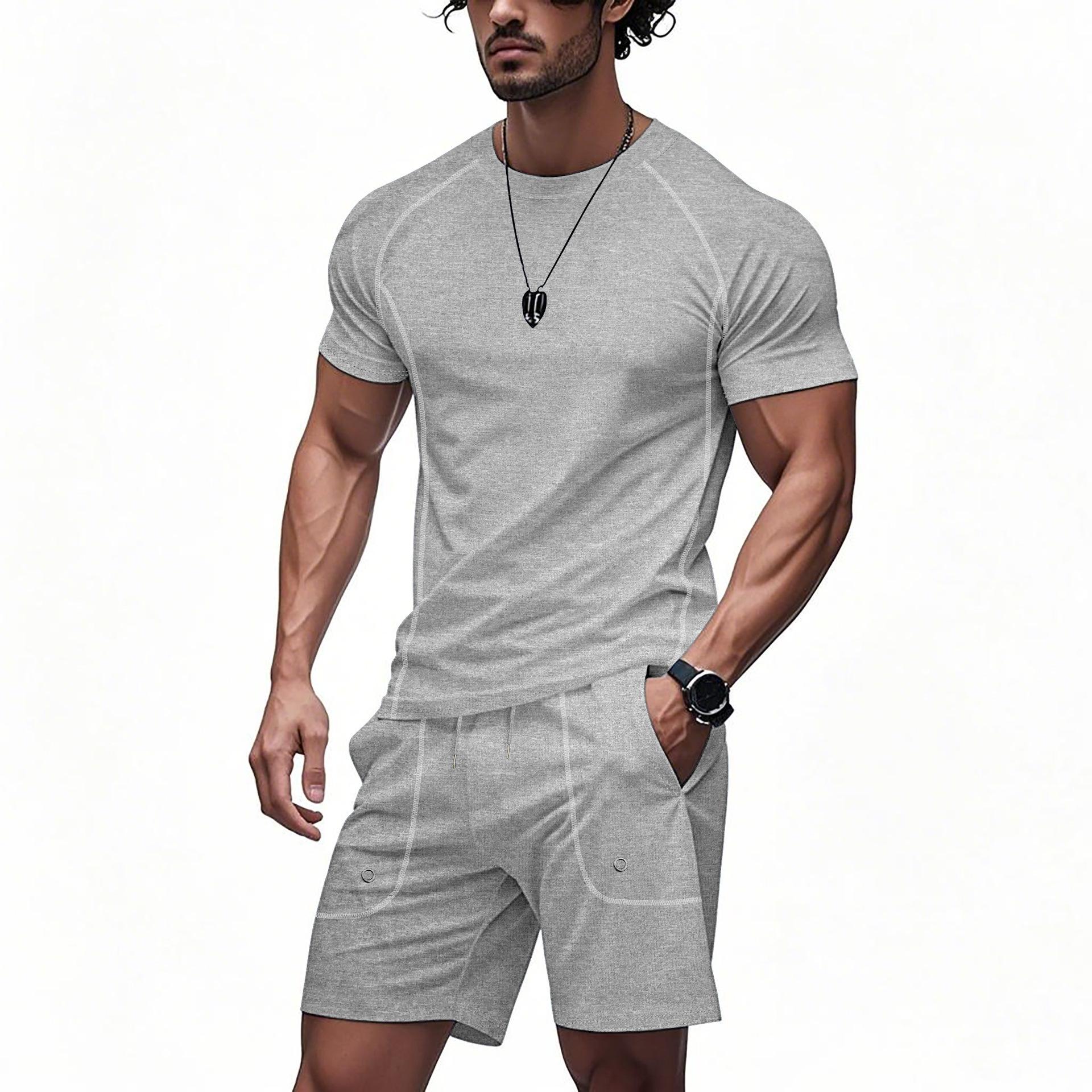 

Summer Casual Suit Men s Two-piece Set Simple Sports Quick Drying Shoulder Set Mens Clothes XXXL сірий