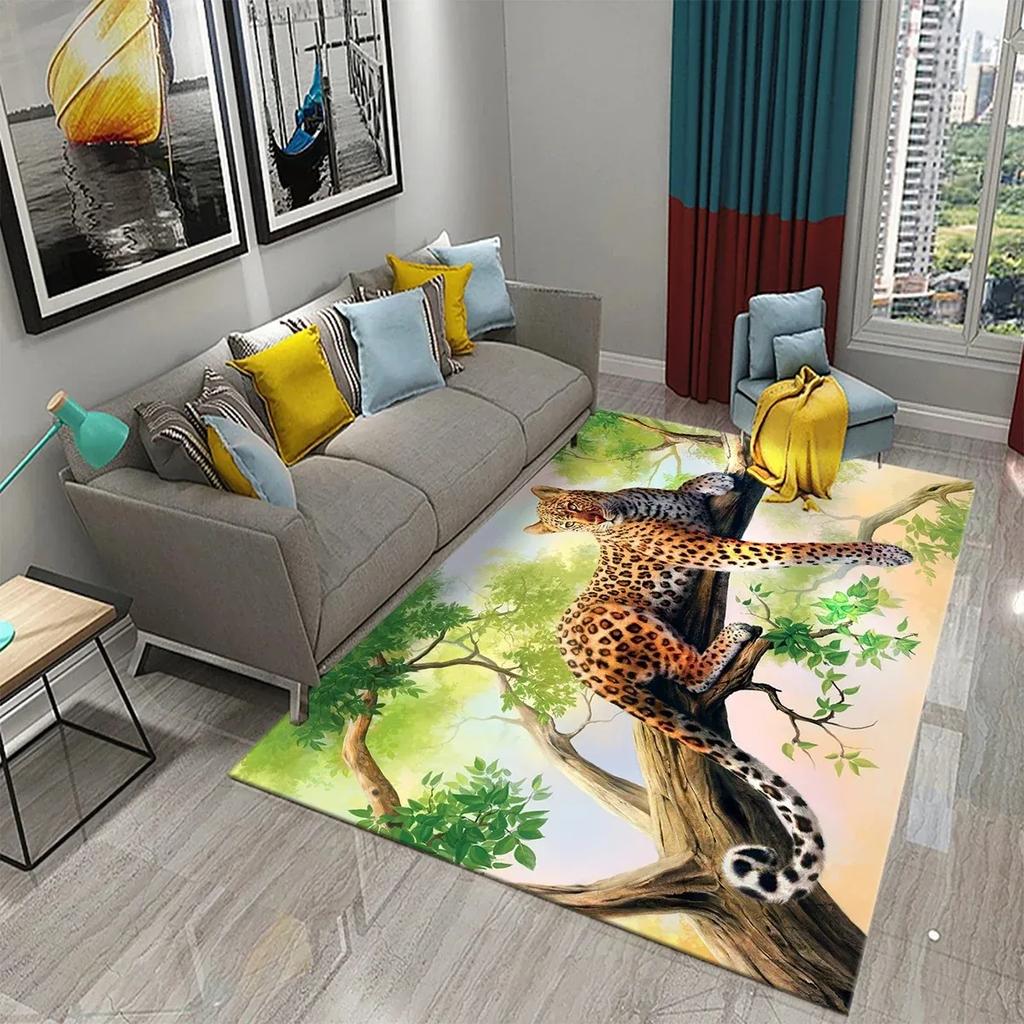 3D Leopard Carpet Wild Animal Pattern Living Room Bedroom Bathroom Kitchen And Kids Play Area Non-Slip