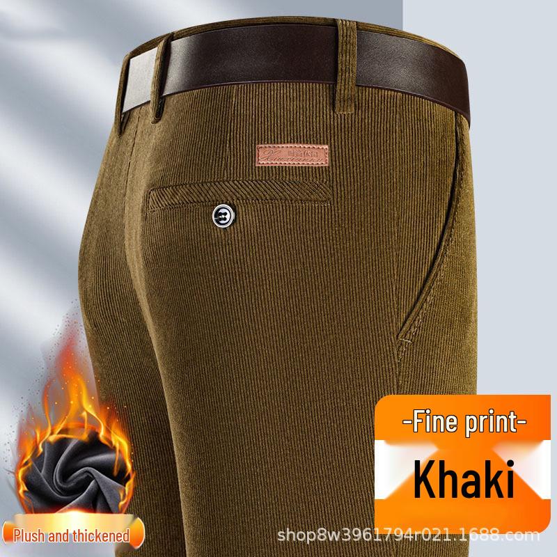 Men's Striped Corduroy Pants – Velvet-Lined for Autumn/Winter, Ideal for Middle-Aged Dads, High-End Style.