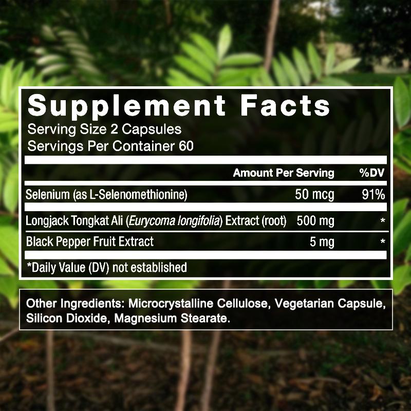 Longjack Tongkat Ali Extrakt 500 mg Nahrungsergänzungsmittel, 120 Kapseln pro Flasche