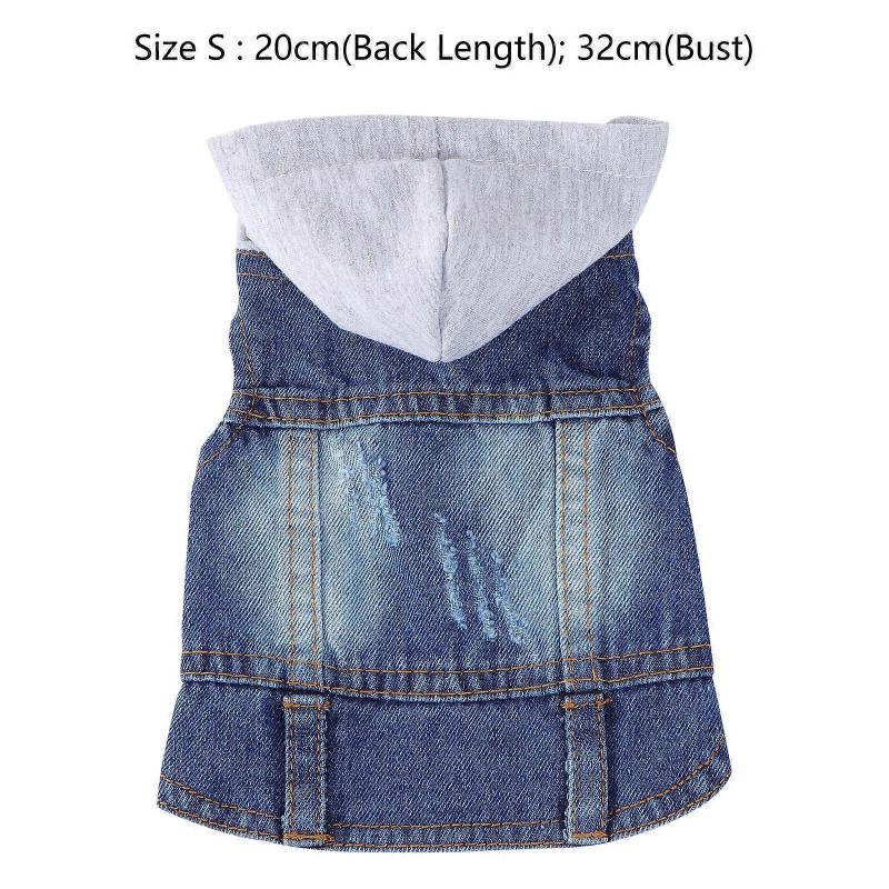 Denim Jacket Dog Apparel for Pets 2Pcs Cowboy Vests with Knitted Hat White