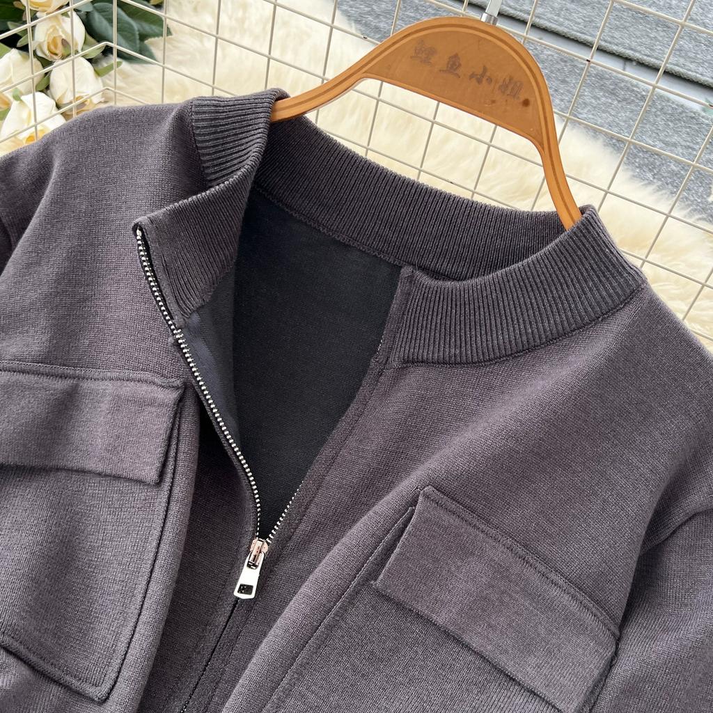 2026 Fall/Winter Lace-Up Casual Stand Collar Knitted Cardigan and High-Waisted Wide-Leg Pants Knitted Two-Piece Set for Women Tracksuit Women