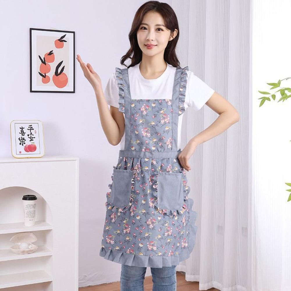 Breathable Ruffle Edge Apron Oilproof Kitchen Apron New Floral Apron Kitchen Cooking
