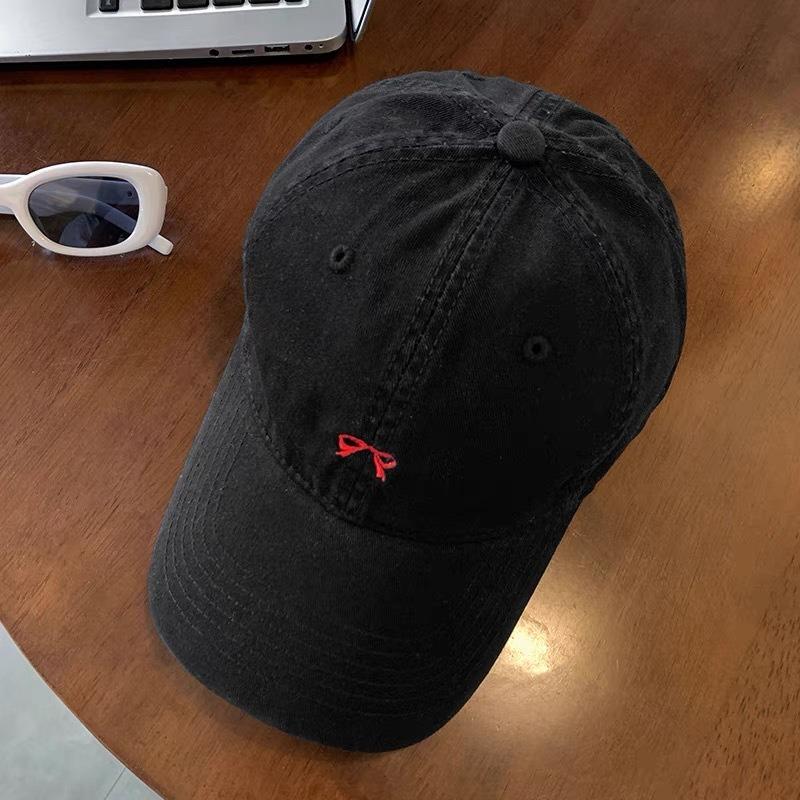 Sweet Little Bow Embroidered Cap Women's New Deepened Big Head Circumference Wide Brim Soft Top Baseball Cap