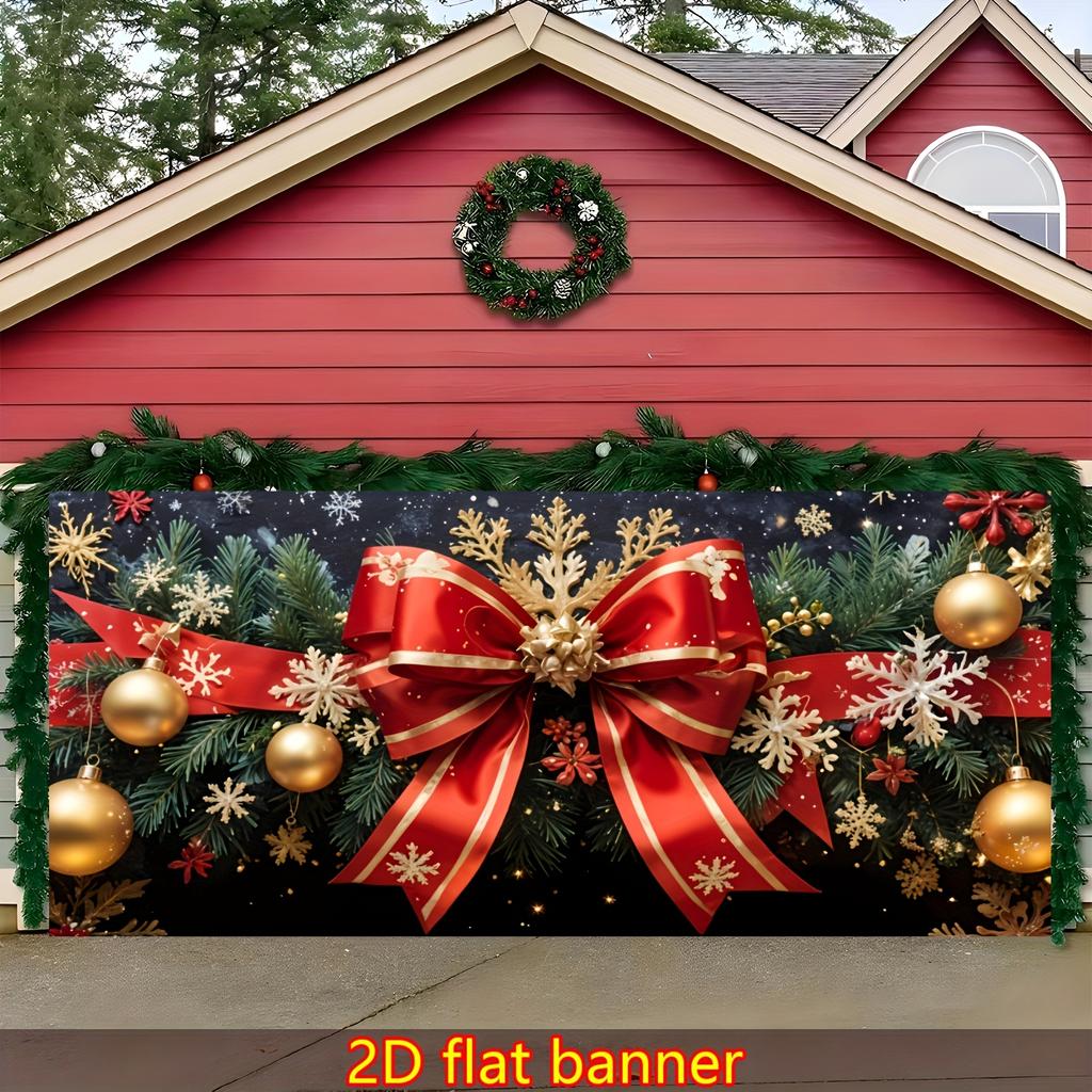 1pc2D flat large Christmas garage background banner red bow wall Christmas tree snowflake decoration