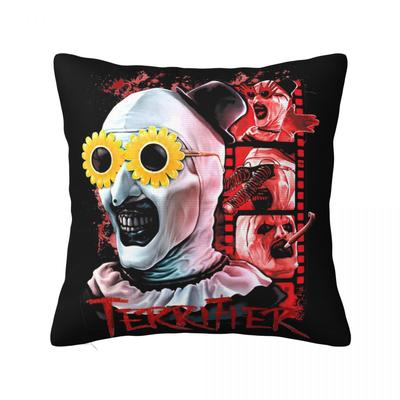 Halloween Horror Terrifier Film Poszewka na poduszkę Drukowana Poliestrowa Poszewka na poduszkę Dekoracyjna Poszewka na poduszkę do rzucania Domowa Zapinana na zamek 40*40cm