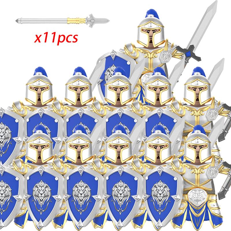 11Pcs Medieval Stormwind Soldiers Golden Knights Building Blocks Accessories Helmet Sword Weapons Action Figures Kids Toys Gifts