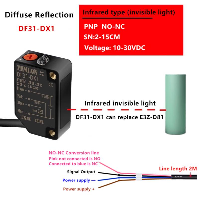 24V Infrared Laser Diffuse Reflection Photoelectric Switch Can Replace E3Z-D61 E3Z- D62 D81 D82 L61 L81 Proximity Switch Sensor