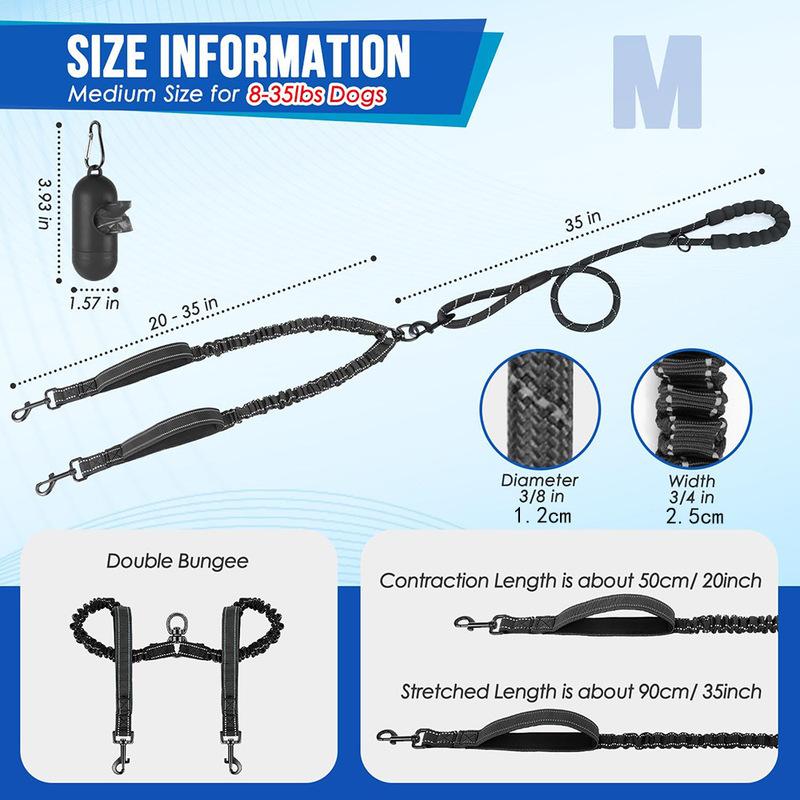 Explosion Proof Impact Elastic Buffering Adjustable One To Two Double Dog Leashes Dog Walking Accessories for Small Dogs