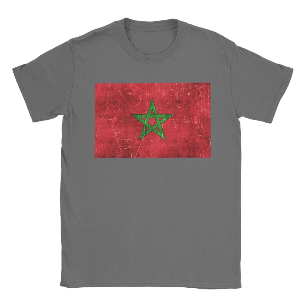 Morocco Vintage Aged and Scratched Moroccan Flag T Shirt for Men Cotton TShirt Round Collar Tee Shirt Short Sleeve Tops Summer