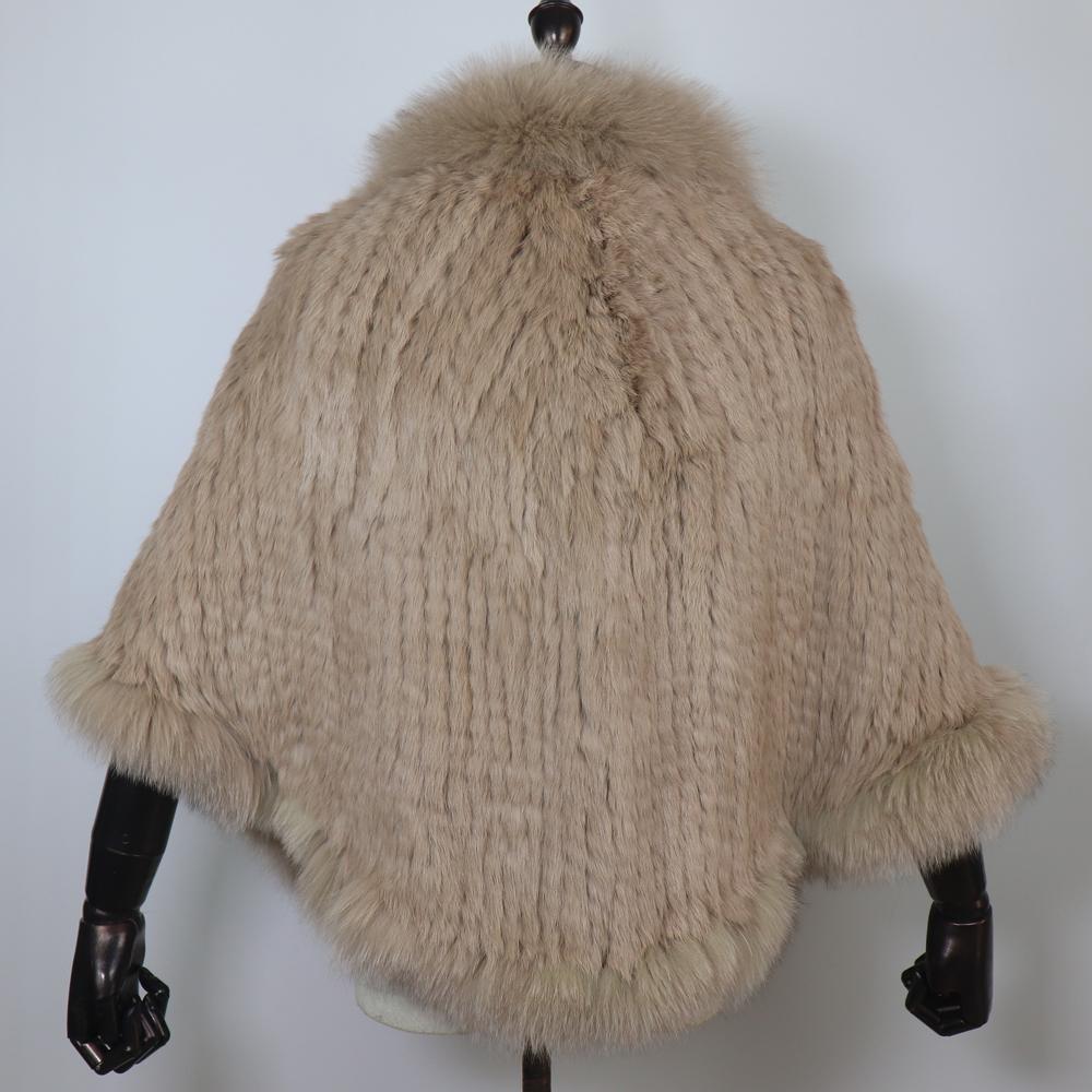 Women Real Rabbit Fur Shawl Scarf With Fox Fur Collar Winter Warm Knitted Rabbit Fur Poncho Girls Party Fashion Accessories