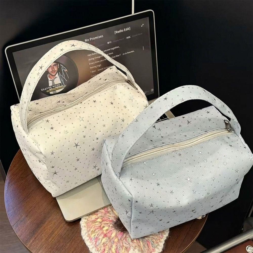 Portable Shining Star Patterns Makeup Bag Large Capacity Handheld Toiletry Bag Storage Bag Home Travel