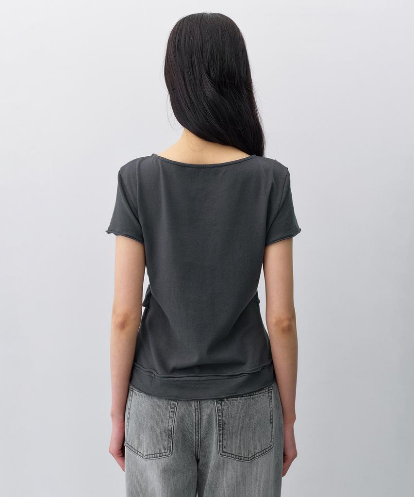 INSILENCE WOMEN Cotton Linen Natural Strap T-Shirt Charcoal