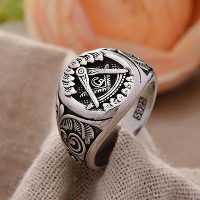 Original Design Freimaurer Logo Retro Thailändisches Silber Unisex Ringe Sonderangebot Für Damen Herren Günstige Geschenke