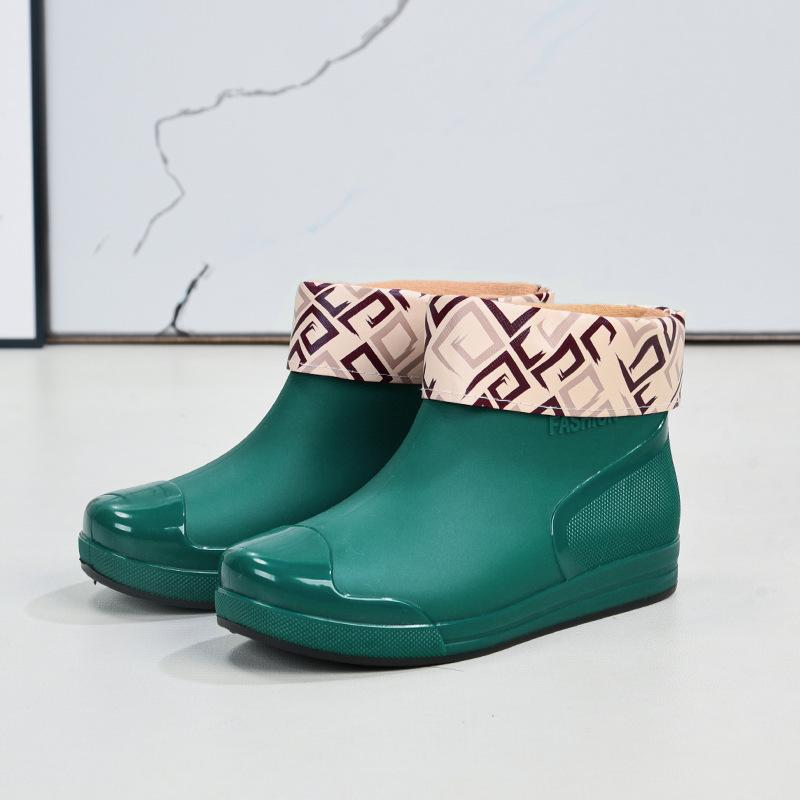 Fashion Women's Rain Shoes Low-top Rain Boots Short Tube Non-slip Velvet Water Boots Thermal Cover Shoes Comfortable and Wear-resistant Youth Models