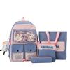 School bag, women's backpack, four-piece set, junior high school student backpack, campus college backpack.