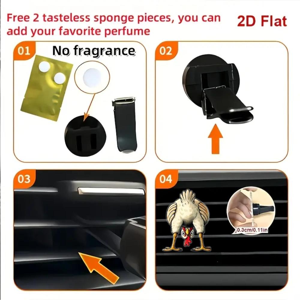 2D flacher Hühnchen Auto-Lüftungsclip dekorativer Diffusor (Duftstoffe nicht enthalten), Auto-Innendekoration, Aromatherapie-Clip, ideal als Weihnachtsgeschenk