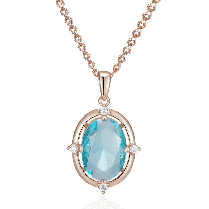 

Simple Romantic Blue Natural Zircon Bridal Pendant Necklace Luxury Rose Gold Color Daily Fine Jewelry Women Gift