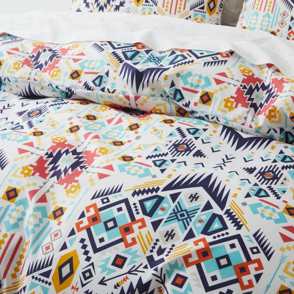 Boho Aztec Duvet Cover Queen King Vintage Colorful Southwestern Triangle Pattern Quilt Cover Exotic Tribal Geometric Bedding Set