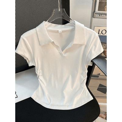 Verão Estilo Puro Slim e Slim Ombro Lapela Camiseta de Manga Curta para Design Feminino Top Pequeno